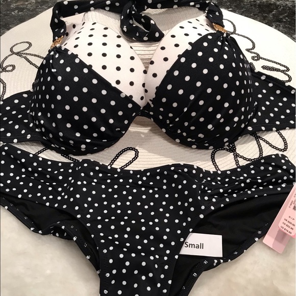 Victoria’s Secret bikini push up poke dot two toned 34DD/S or other bottoms - Picture 1 of 15
